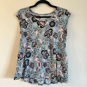 LOFT Floral Print Blouse - Blue and Pink
